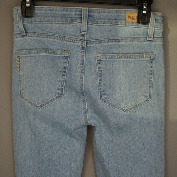 New Paige Skyline Ankle Peg Raw Hem Mid Rise Jeans in Daralyn Destructed size 25 - Picture 8 of 16